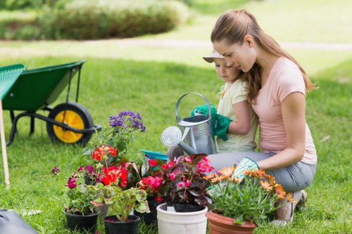 Garden maintenance equipment lined up for scheduled work